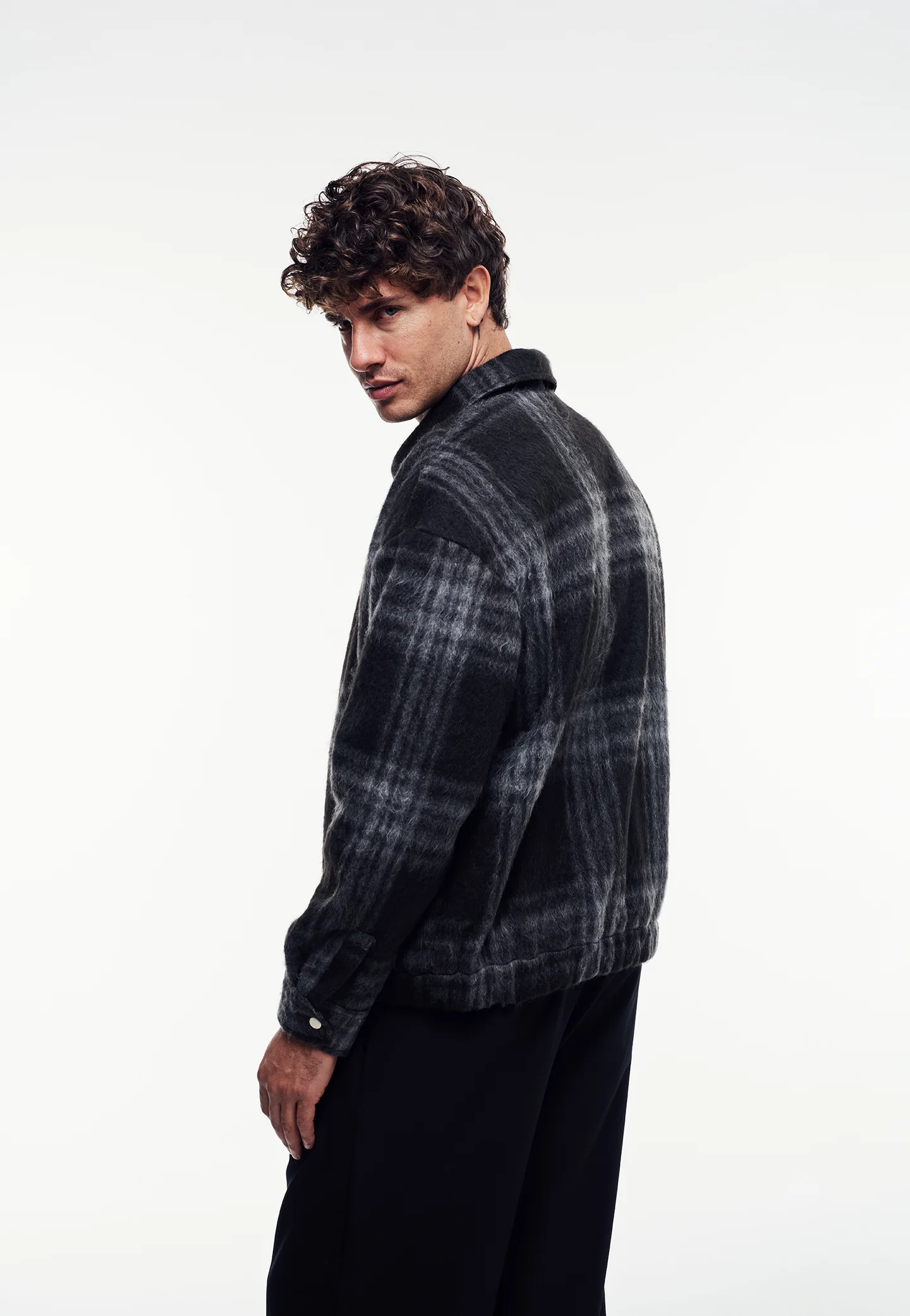 Yün Karışımlı Ekose Kaşe Mont - Görsel 9