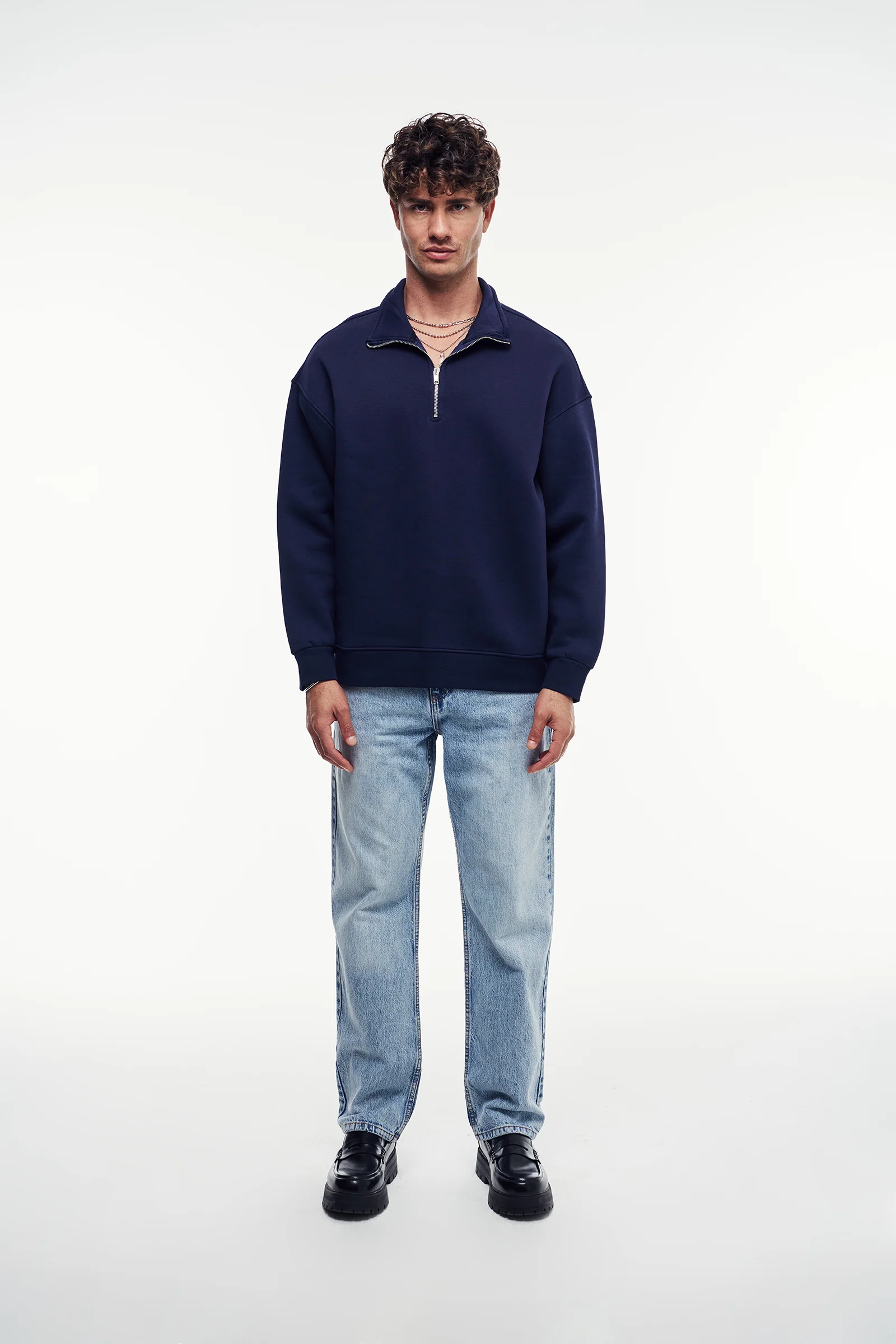 Loose Fit Yarım Fermuarlı Sweatshirt - Lacivert