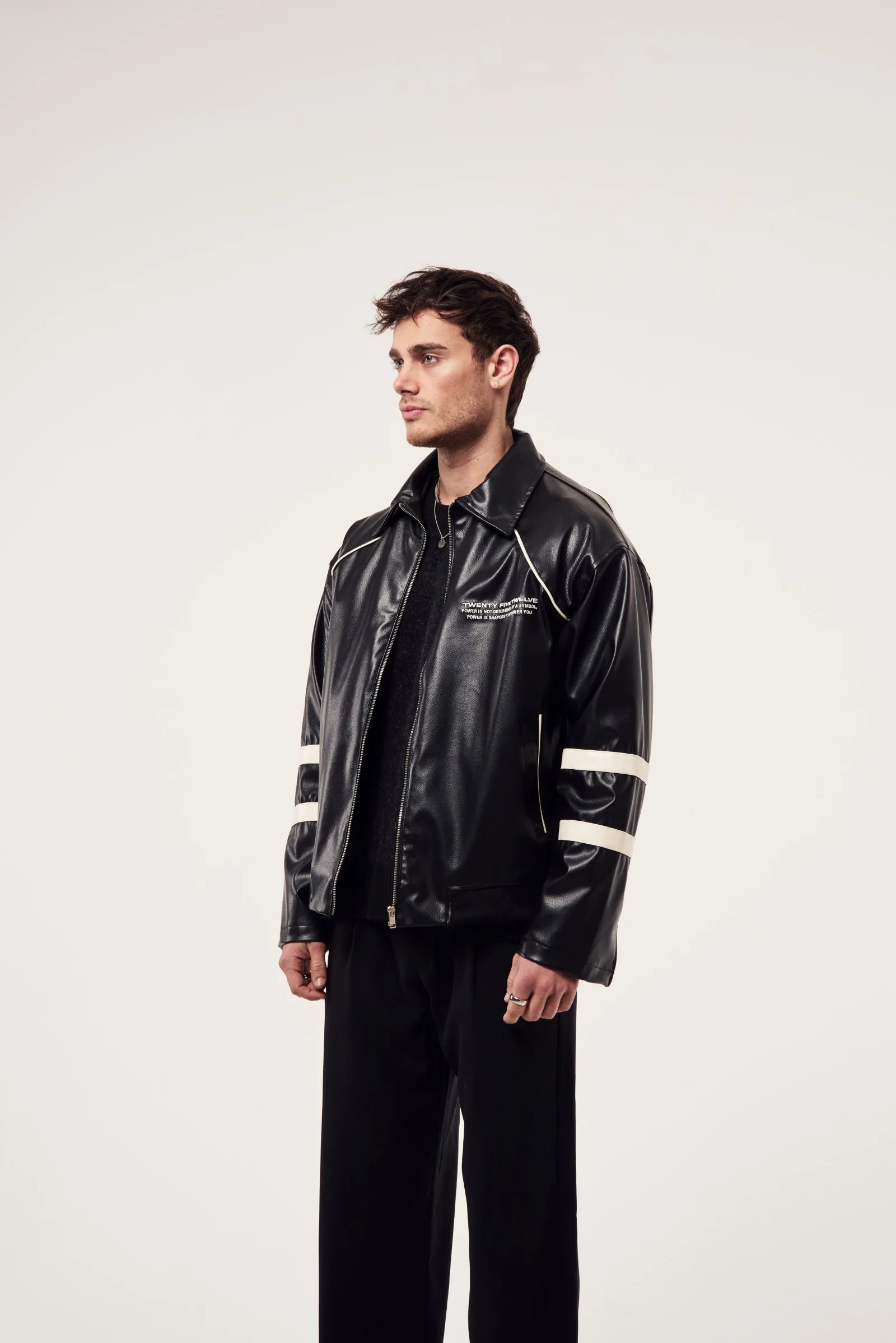 Baskılı Biyeli Deri Ceket - Görsel 3