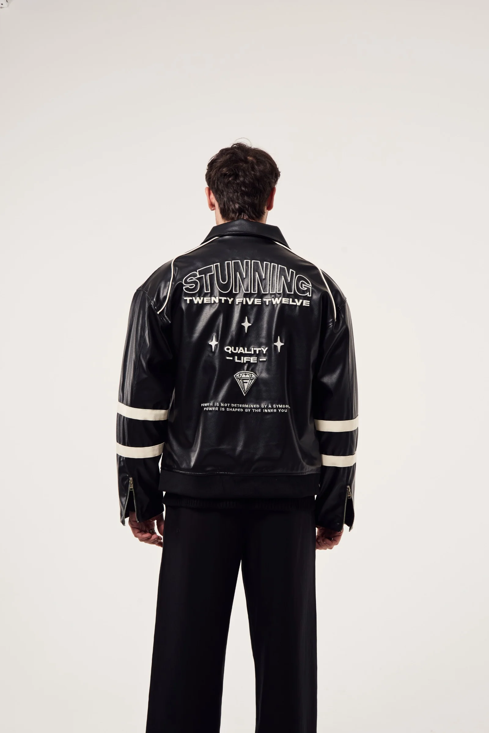 Baskılı Biyeli Deri Ceket - Görsel 5