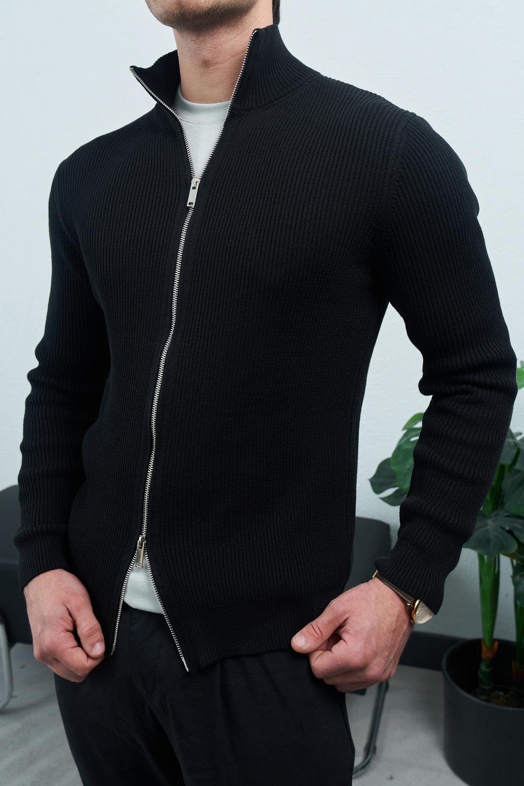 Zincir dikiş çift fermuarlı hırka 