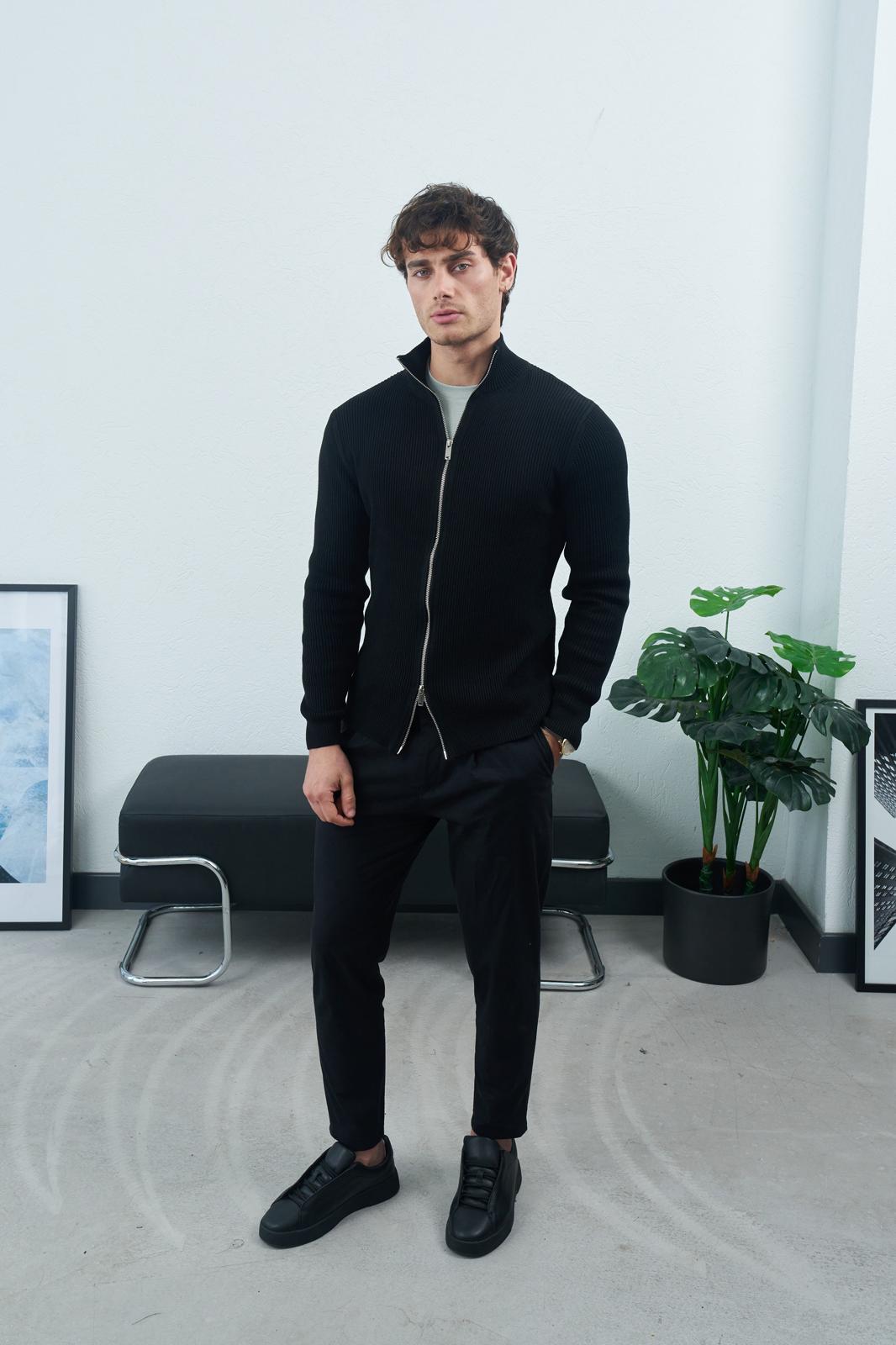 Zincir dikiş çift fermuarlı hırka  - Görsel 2