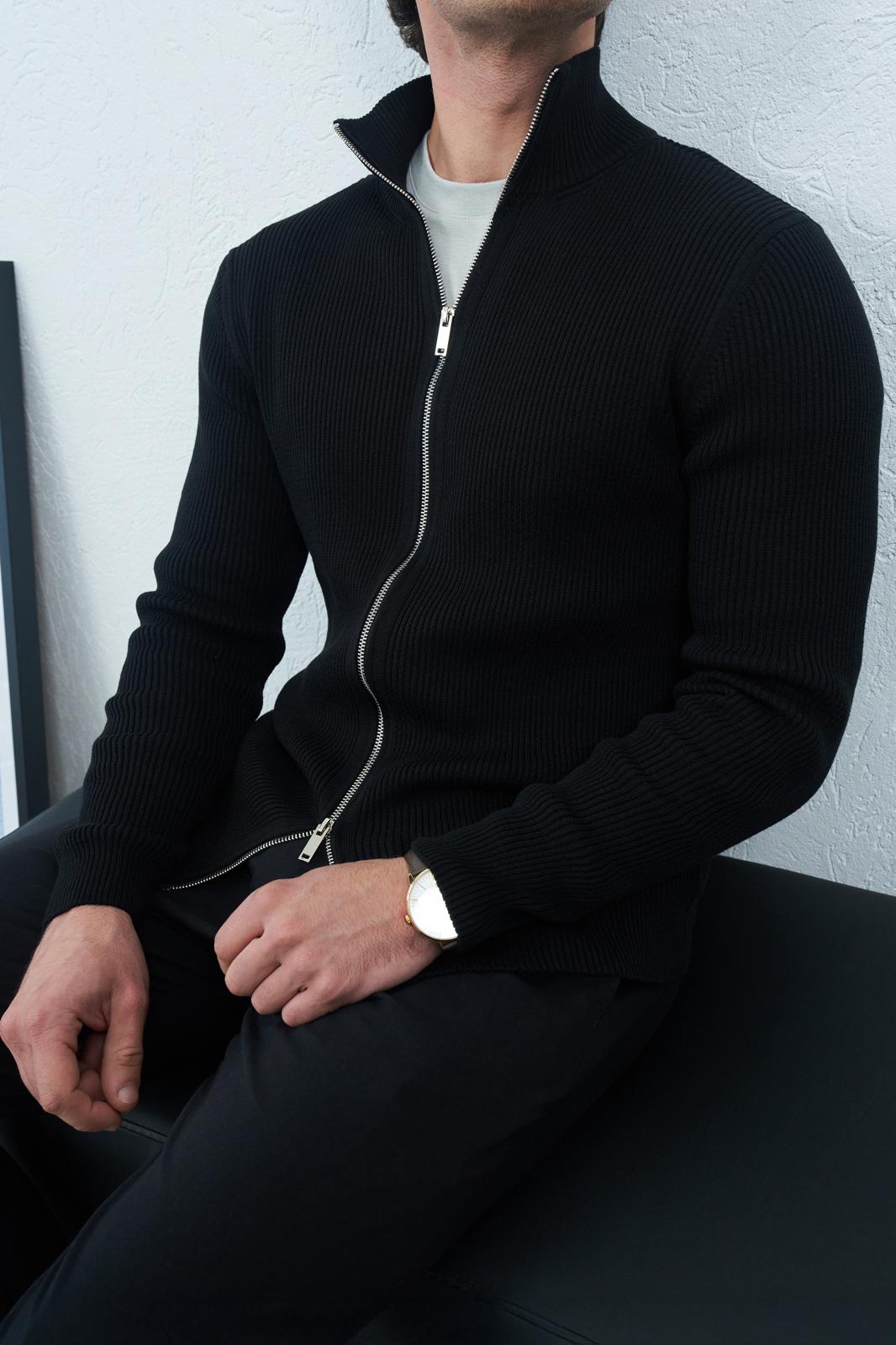 Zincir dikiş çift fermuarlı hırka  - Görsel 3