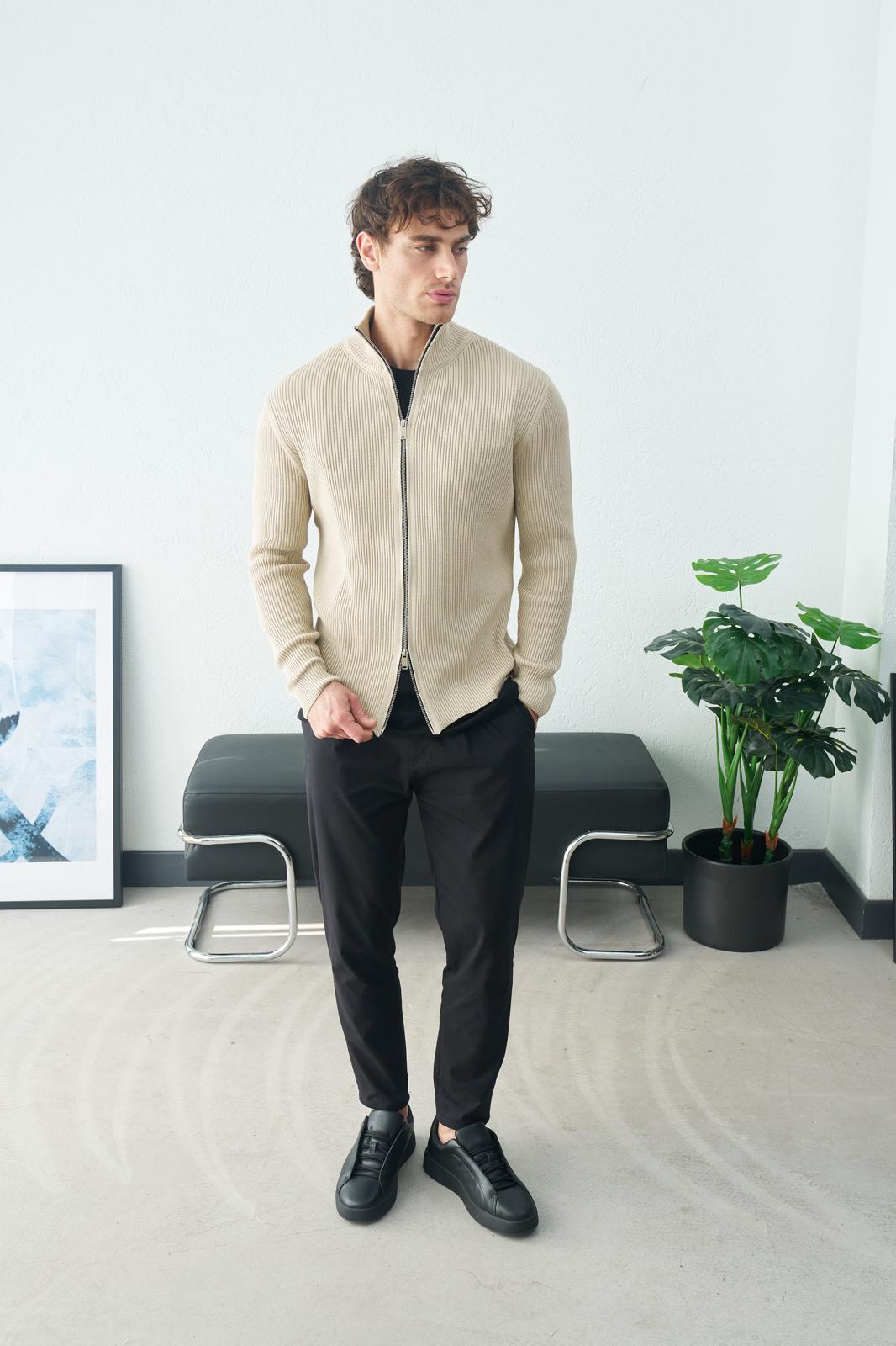 Zincir dikiş çift fermuarlı hırka  - Görsel 7